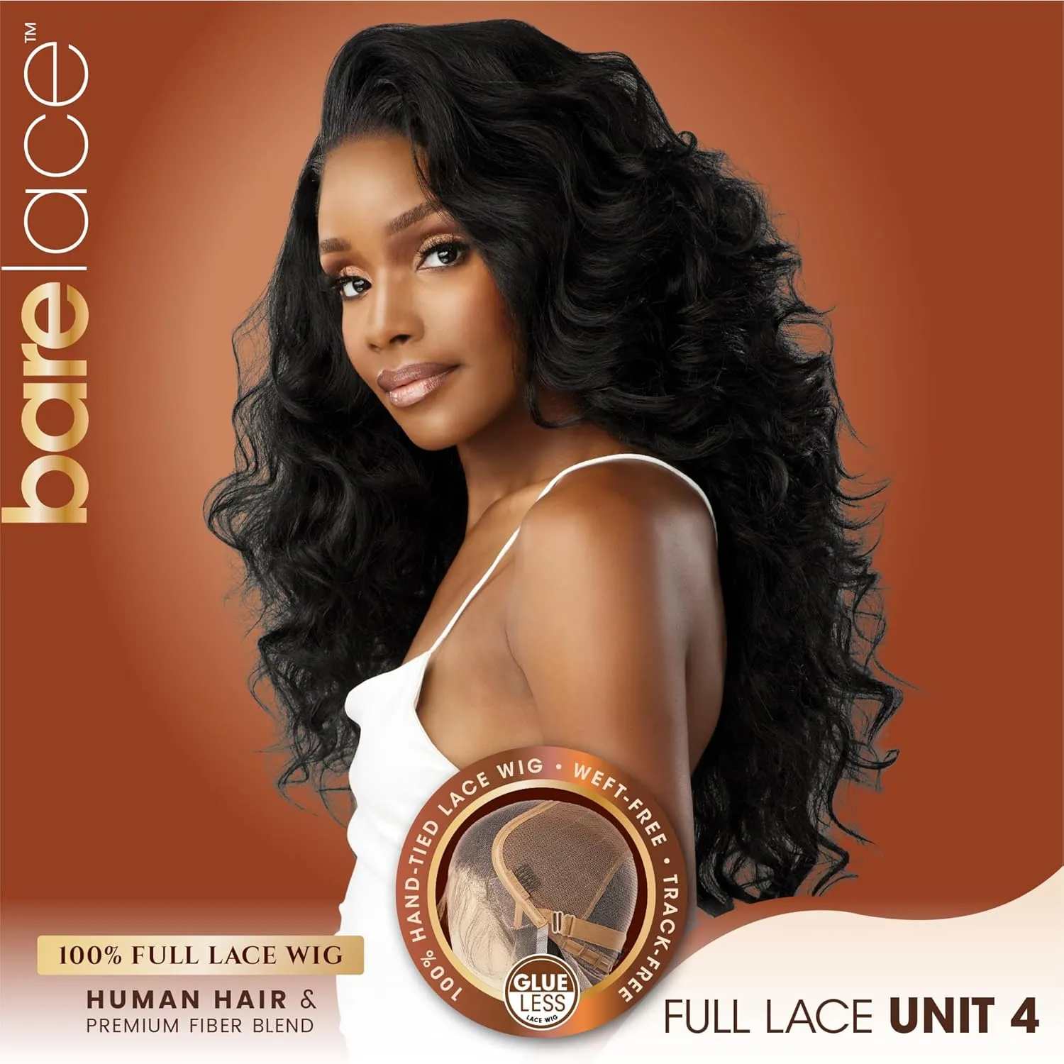 Sensationnel Bare Lace Fulllace Wig - Unit 4 Human Hair Blend All Lacefrontal Glueless Synthetic 180 Degree Preplucked Hairline (2 DARKBROWN)