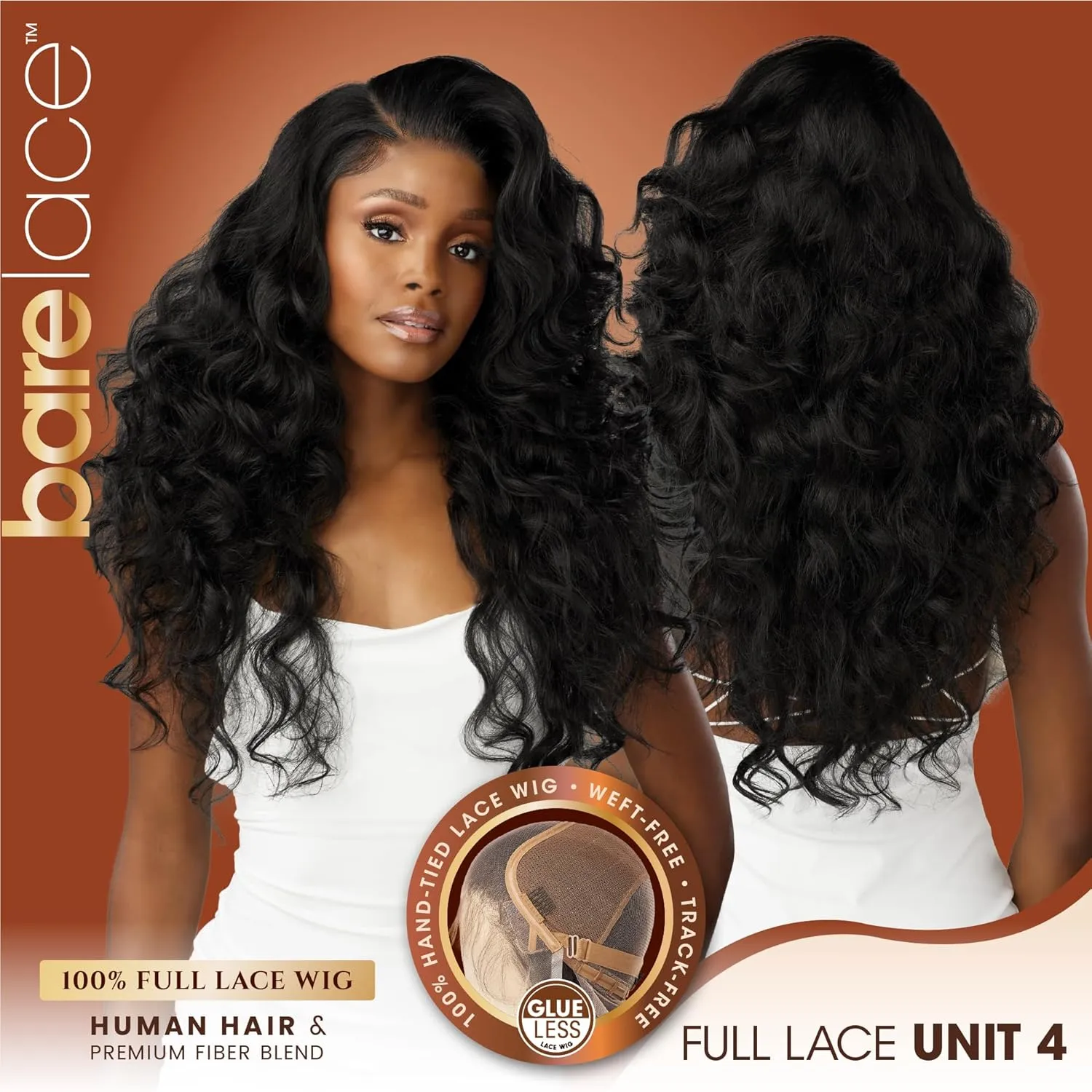 Sensationnel Bare Lace Fulllace Wig - Unit 4 Human Hair Blend All Lacefrontal Glueless Synthetic 180 Degree Preplucked Hairline (2 DARKBROWN)