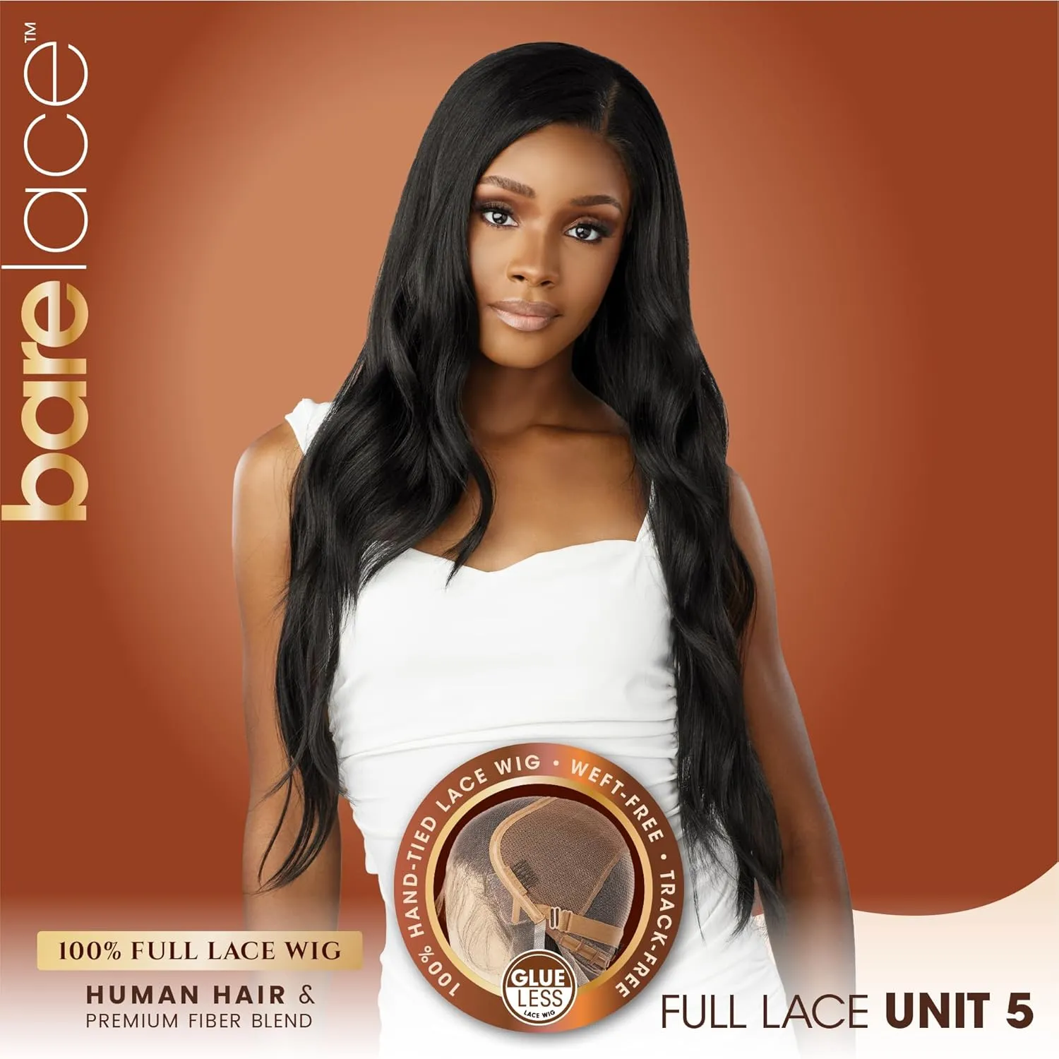 Sensationnel Bare Lace Fulllace Wig - Unit 5 Human Hair Blend All Lacefrontal Glueless Synthetic 180 Degree Preplucked Hairline (2 DARKBROWN)