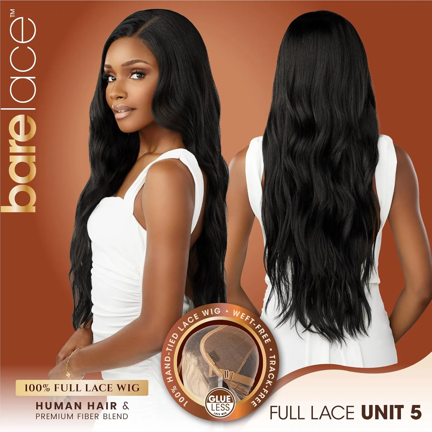 Sensationnel Bare Lace Fulllace Wig - Unit 5 Human Hair Blend All Lacefrontal Glueless Synthetic 180 Degree Preplucked Hairline (2 DARKBROWN)