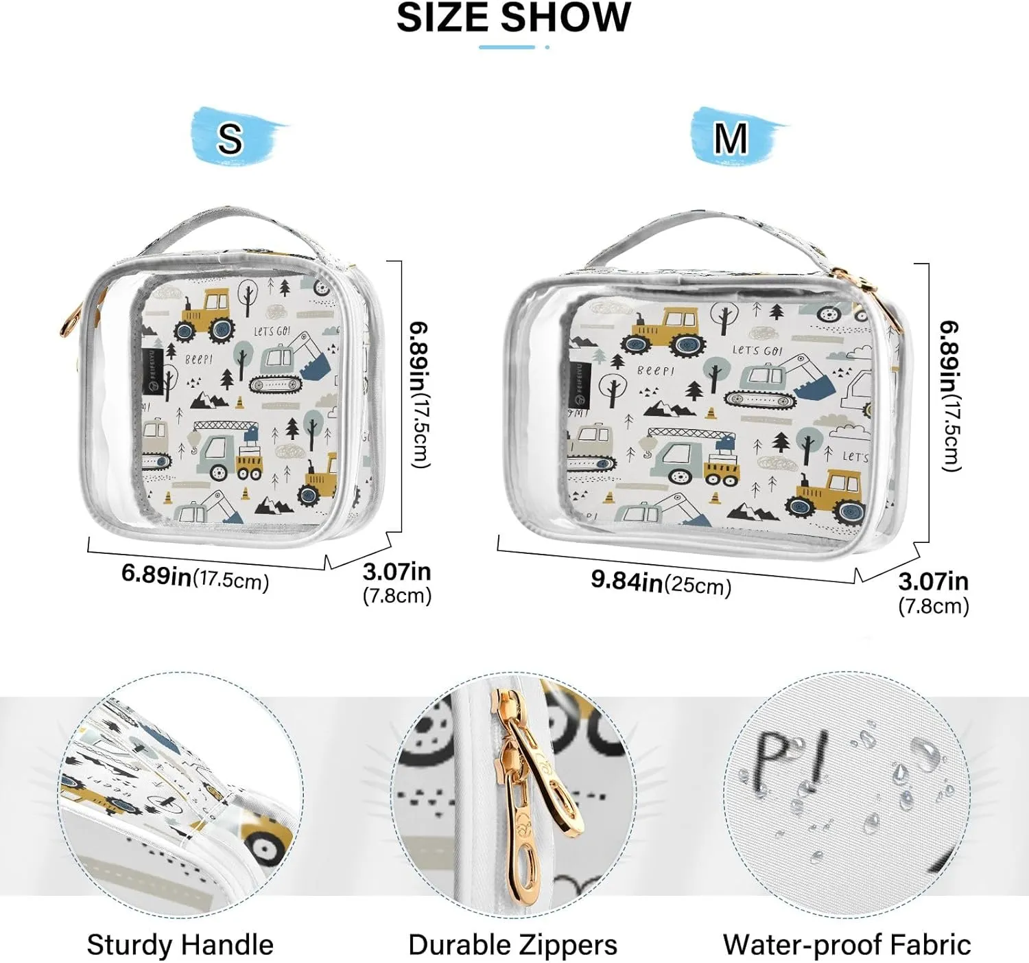 senya Clear Toiletry Bag,Travel Makeup Cosmetic Bag Carry on Airport Airline Compliant Bag Childish Truck Excavator for Women Men