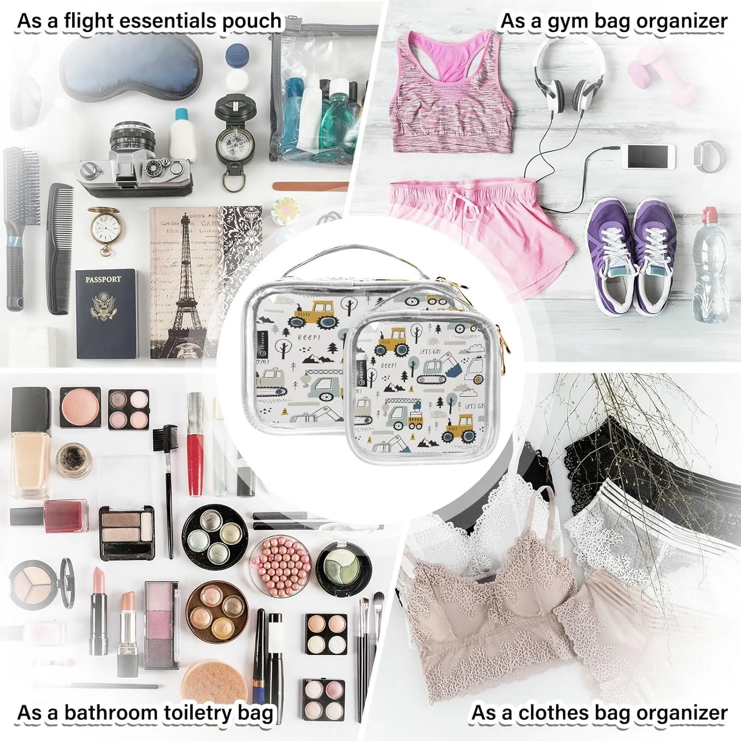 senya Clear Toiletry Bag,Travel Makeup Cosmetic Bag Carry on Airport Airline Compliant Bag Childish Truck Excavator for Women Men