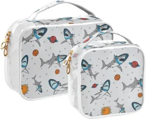 senya Toiletry Bags Shark in The Universe, Clear Makeup Organizing Bag for Women Men, Waterproof Makeup Bag Travel Cosmetic Bags for Bathroom, Business, Vacation - 2 Pack