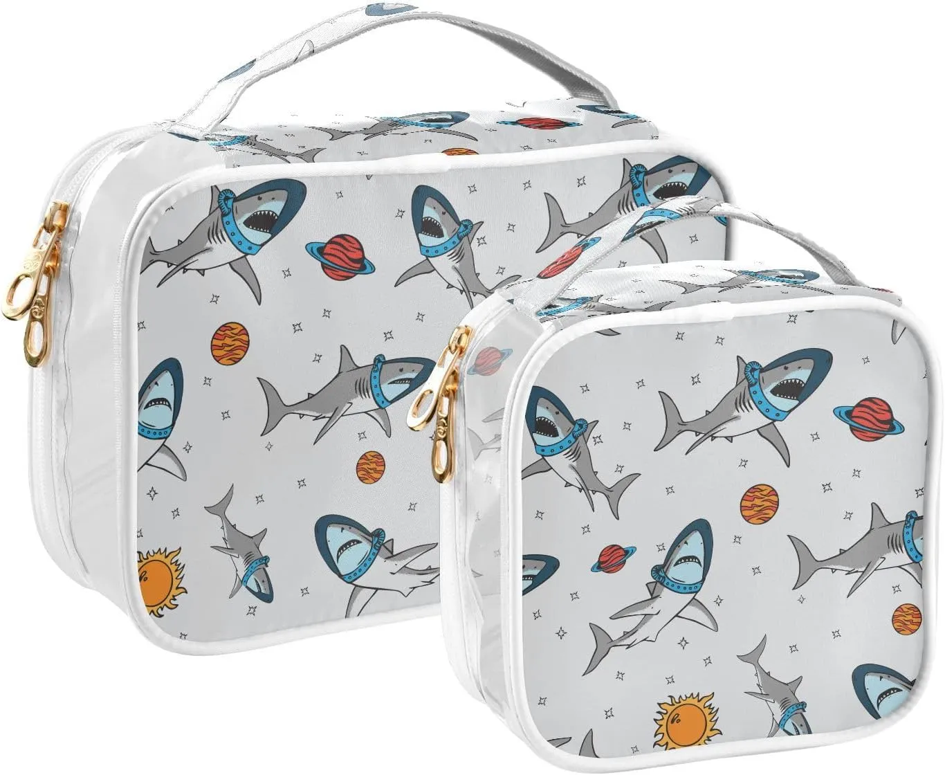 senya Toiletry Bags Shark in The Universe, Clear Makeup Organizing Bag for Women Men, Waterproof Makeup Bag Travel Cosmetic Bags for Bathroom, Business, Vacation - 2 Pack