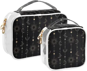 senya Toiletry Bags Sun Moon Stars Witch, Clear Makeup Organizing Bag for Women Men, Waterproof Makeup Bag Travel Cosmetic Bags for Bathroom, Business, Vacation - 2 Pack