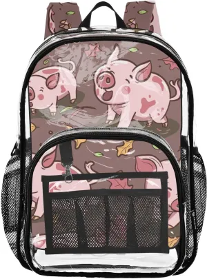 senya Transparent School Bag Pigs Rolling in The Dirt Travel Backpack With Water-Resistant PVC Plastic Clear Bagpack