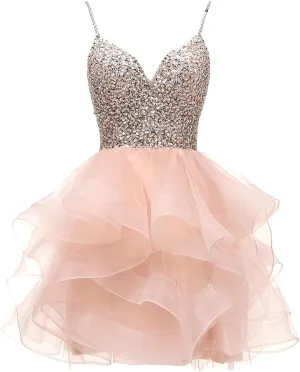 Sequins Beads Short Puffy Prom Dress Homecoming Dress Tulle Ball Gown Sweet 16 Dresses for Teens