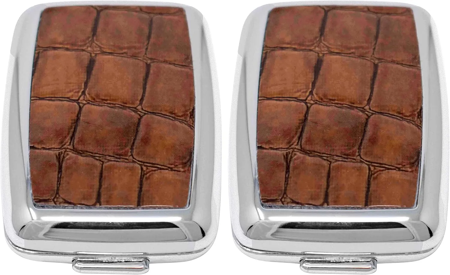 Set of 2 Dual-Compartment Rectangular Pocket Purse Pill Box & Organizer with Insert (Brown Faux Crocodile Leather)