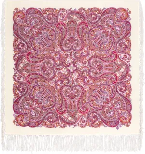 Shawl Russian Scarf Natural Pure Virgin 100% Wool 35x35 inches 89x89 cm Authentic Womens Kerchief Floral Square Wrap Silk Tassels Fringe Pavlovoposadskiy Platok 2043-0