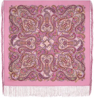 Shawl Russian Scarf Natural Pure Virgin 100% Wool 35x35 inches 89x89 cm Authentic Womens Kerchief Floral Square Wrap Silk Tassels Fringe Pavlovoposadskiy Platok 2043-3, Large