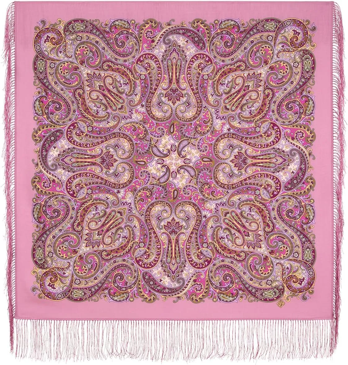 Shawl Russian Scarf Natural Pure Virgin 100% Wool 35x35 inches 89x89 cm Authentic Womens Kerchief Floral Square Wrap Silk Tassels Fringe Pavlovoposadskiy Platok 2043-3, Large