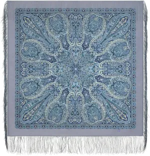 Shawl Russian Scarf Natural Pure Virgin 100% Wool 35x35 inches 89x89 cm Authentic Womens Kerchief Floral Square Wrap Silk Tassels Fringe Pavlovoposadskiy Platok 2096-1, Large