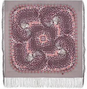 Shawl Russian Scarf Natural Pure Virgin 100% Wool 35x35 inches 89x89 cm Authentic Womens Kerchief Floral Square Wrap Silk Tassels Fringe Pavlovoposadskiy Platok 2118-3