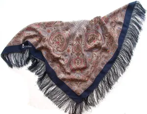 Shawl Russian Scarf Natural Pure Virgin 100% Wool 35x35 inches 89x89 cm Authentic Womens Kerchief Floral Square Wrap Silk Tassels Fringe Pavlovoposadskiy Platok 543-15