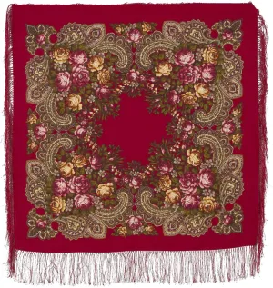 Shawl Russian Scarf Natural Pure Virgin 100% Wool 35x35 inches 89x89 cm Authentic Womens Kerchief Floral Square Wrap Silk Tassels Fringe Pavlovoposadskiy Platok 779-5