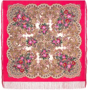 Shawl Russian Scarf Natural Pure Virgin 100% Wool 49x49 inches 125x125 cm Authentic Womens Kerchief Floral Square Wrap Silk Tassels Fringe Pavlovoposadskiy Platok 2105-5