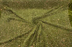 Shiny 5mm Sequin On A 2 Way Stretch Velvet (1 Yard, Clear Iridescent/Olive Green)