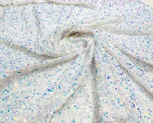 Shiny 5mm Sequin On A 2 Way Stretch Velvet (1 Yard, Clear Iridescent/White)