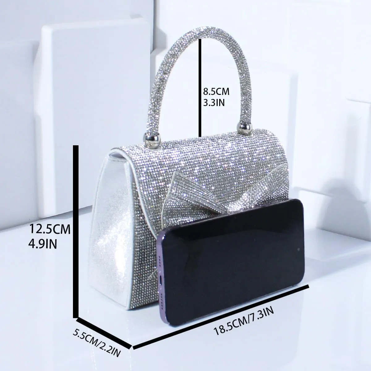 Shiny Dinner Bag Handbag Rhinestone Bow Box Bag Small Square Bag Diagonal Bag Handbag
