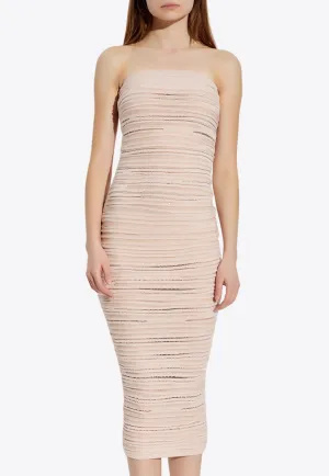 Shiny Strapless Sheer Midi Dress