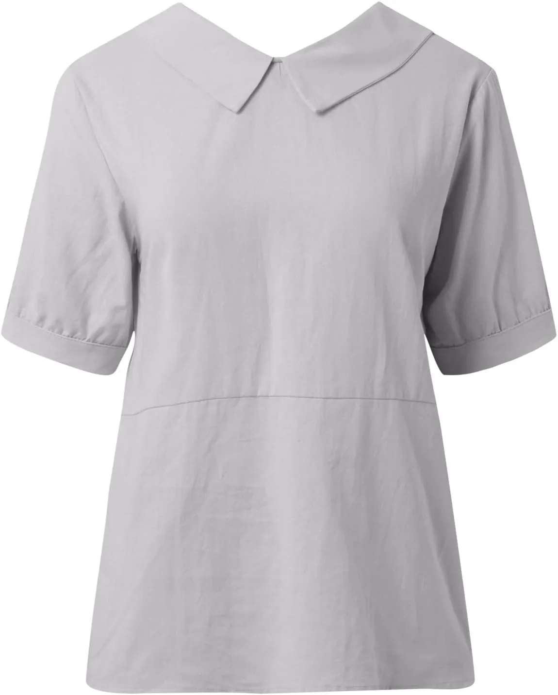 Short Sleeve Linen Shirts for Women Eyelet Summer Tops Casual Loose Blouses Gauze T-Shirts Collar Neck Basic Tee