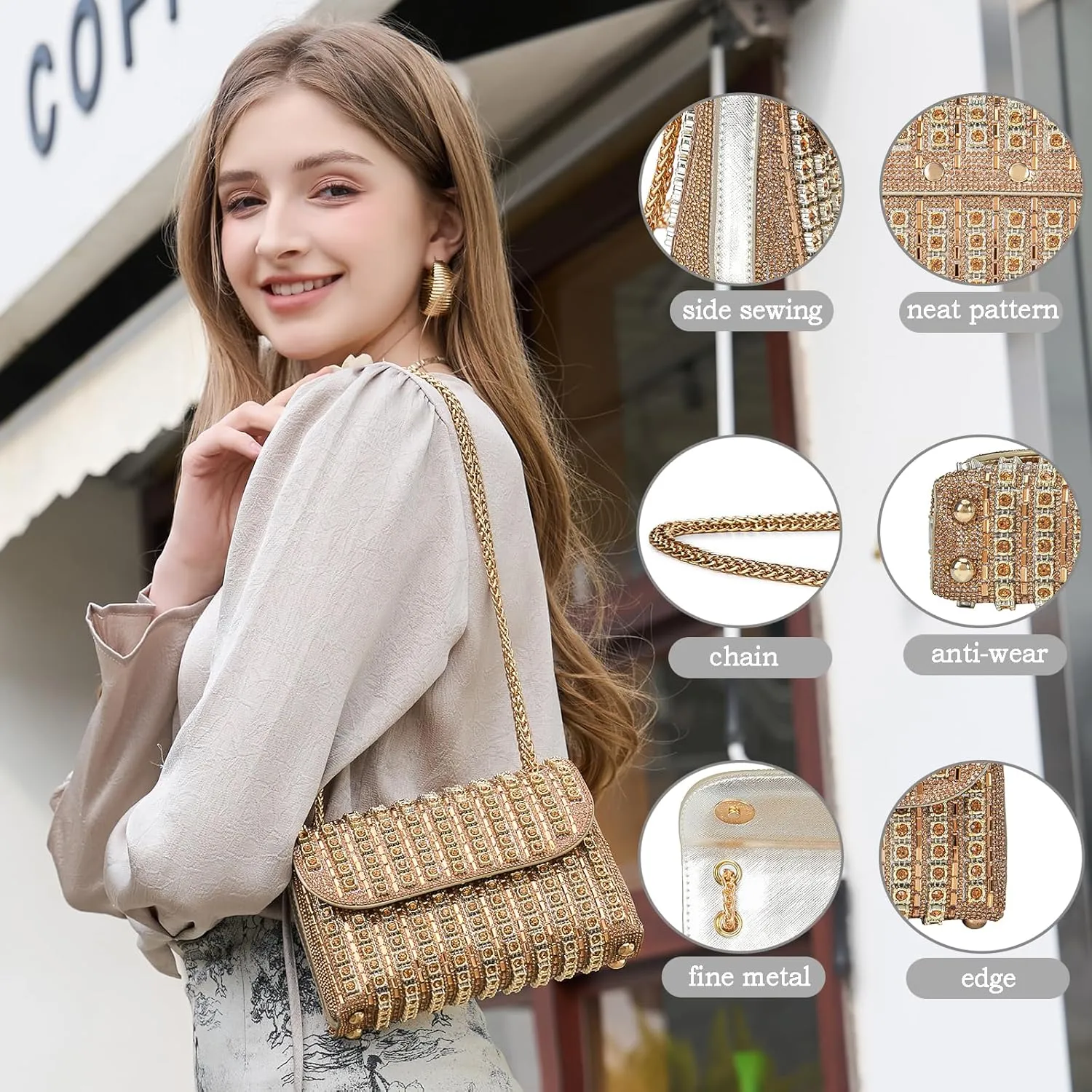 Shoulder Bags Crossbody Bag Purses Handbags Crystals Rhinestone Evening Bag for Women Clutch Purse with Chain