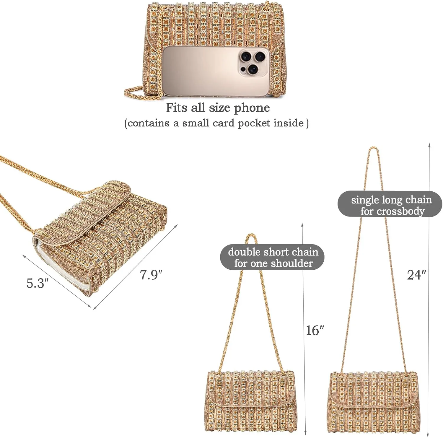 Shoulder Bags Crossbody Bag Purses Handbags Crystals Rhinestone Evening Bag for Women Clutch Purse with Chain