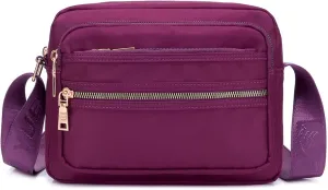 Shoulder Bags Women Solid Color Zipper Waterproof Nylon Shoulder Bag Female Crossbody Bag Ladies Waterproof Travel Messenger Bag(Purple)