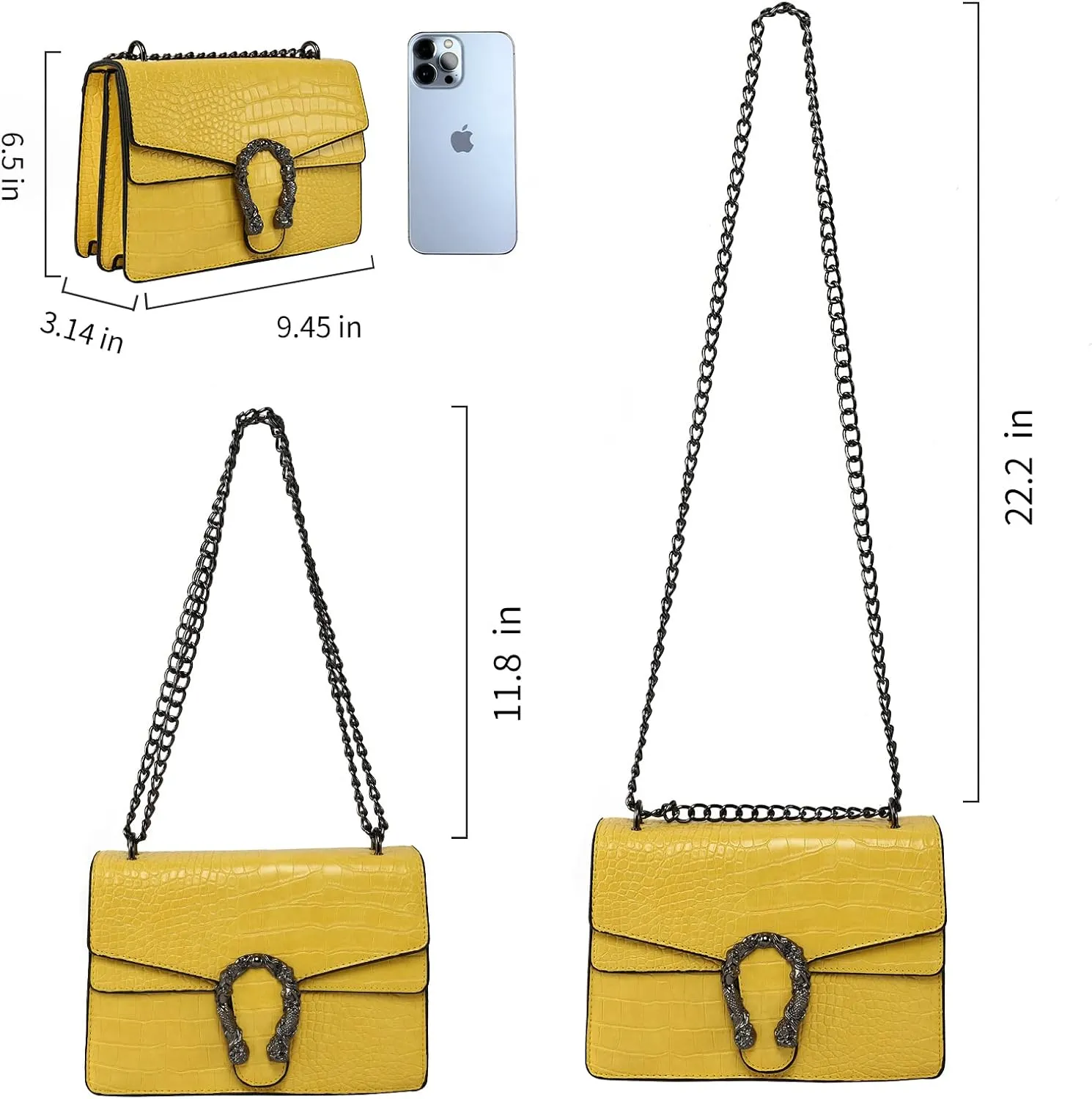 Shoulder Evening Bag for Women - Snake Printed Chain Strap Clutch Small Purse
