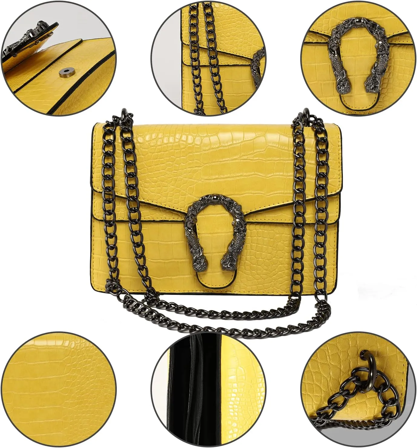 Shoulder Evening Bag for Women - Snake Printed Chain Strap Clutch Small Purse
