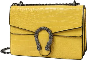 Shoulder Evening Bag for Women - Snake Printed Chain Strap Clutch Small Purse