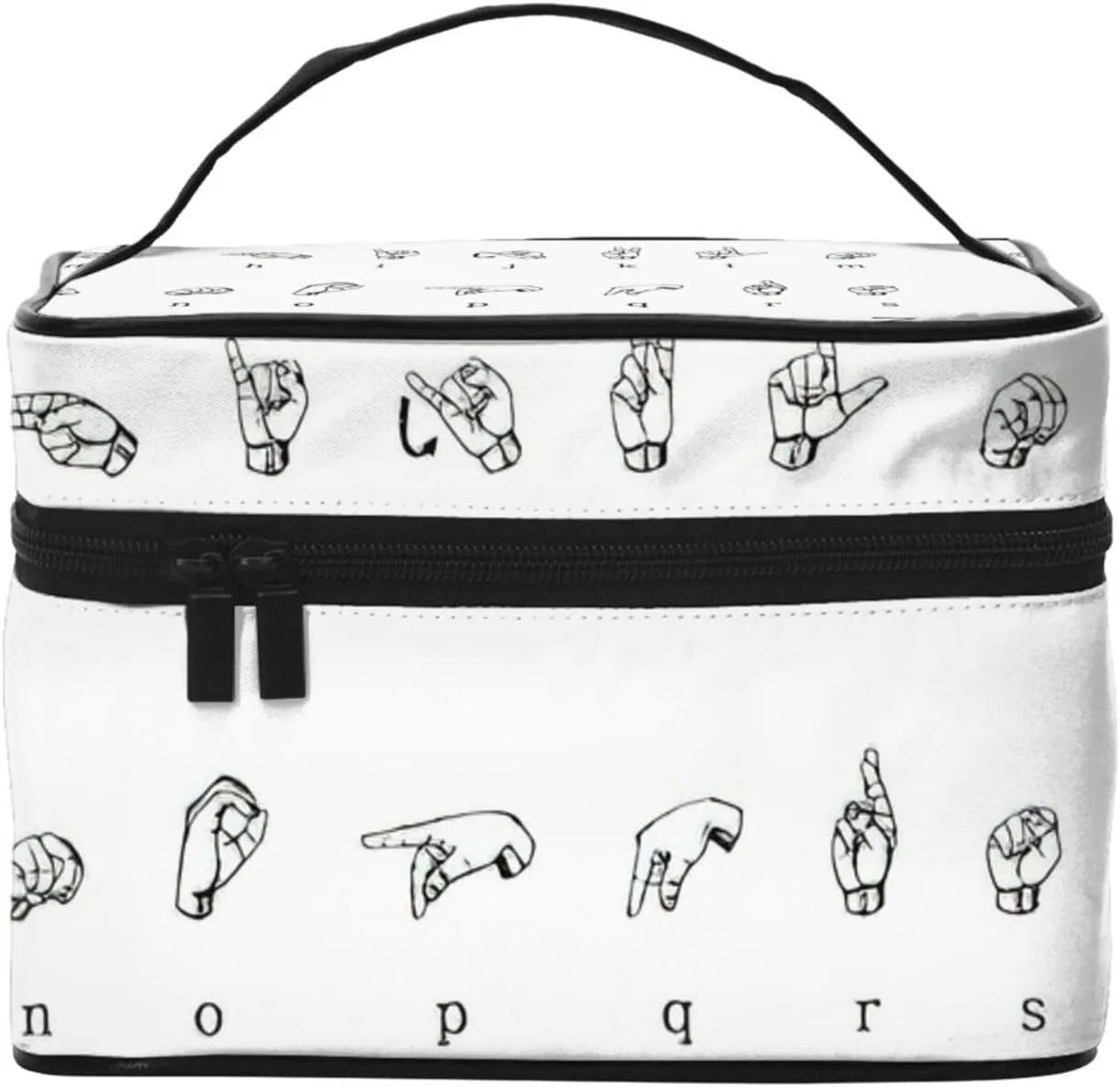 Sign Language Alphabet Print Large Capacity Portable Travel Makeup Bag Cosmetic Bags For Women Cute Purse