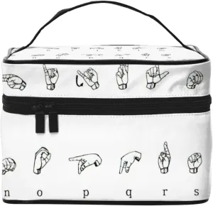 Sign Language Alphabet Print Large Capacity Portable Travel Makeup Bag Cosmetic Bags For Women Cute Purse