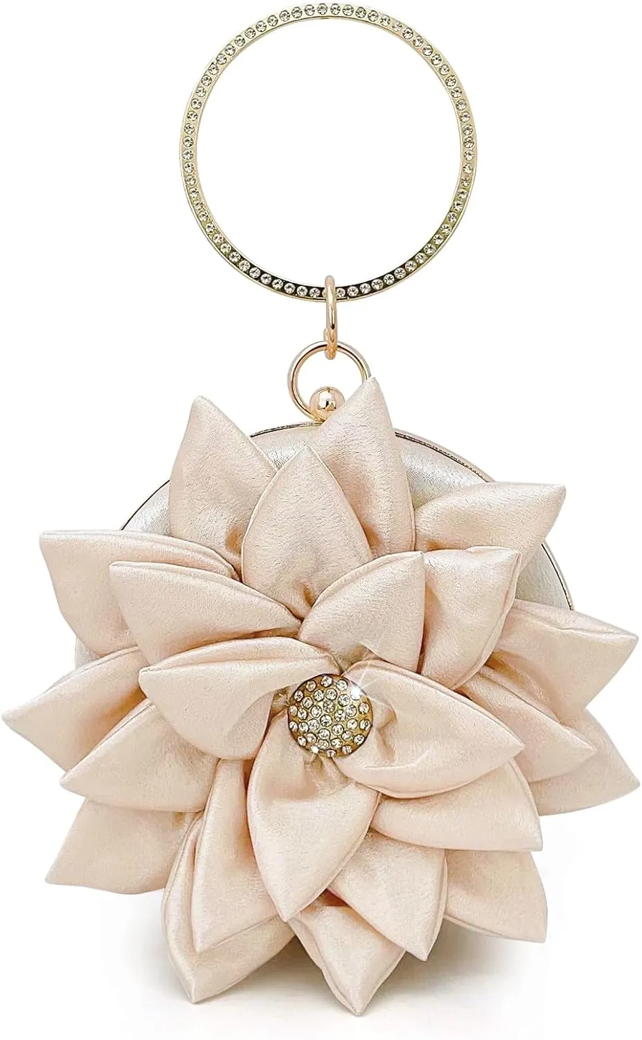 Silk 3D Rose Flower Handbag with Rhinestone Metal Handle – Elegant Evening Bag for Wedding, Prom, Cocktail Party, and Special Occasions