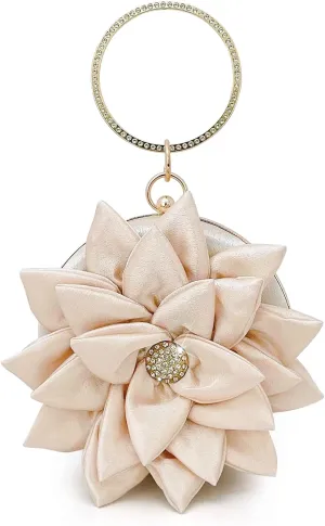 Silk 3D Rose Flower Handbag with Rhinestone Metal Handle – Elegant Evening Bag for Wedding, Prom, Cocktail Party, and Special Occasions