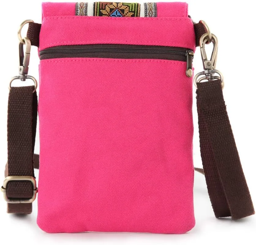 SILKAREA Vintage Embroidered Canvas Flip Small Crossbody Bag Cell Phone Pouch for Women Wristlet Wallet Bag Coin Purse