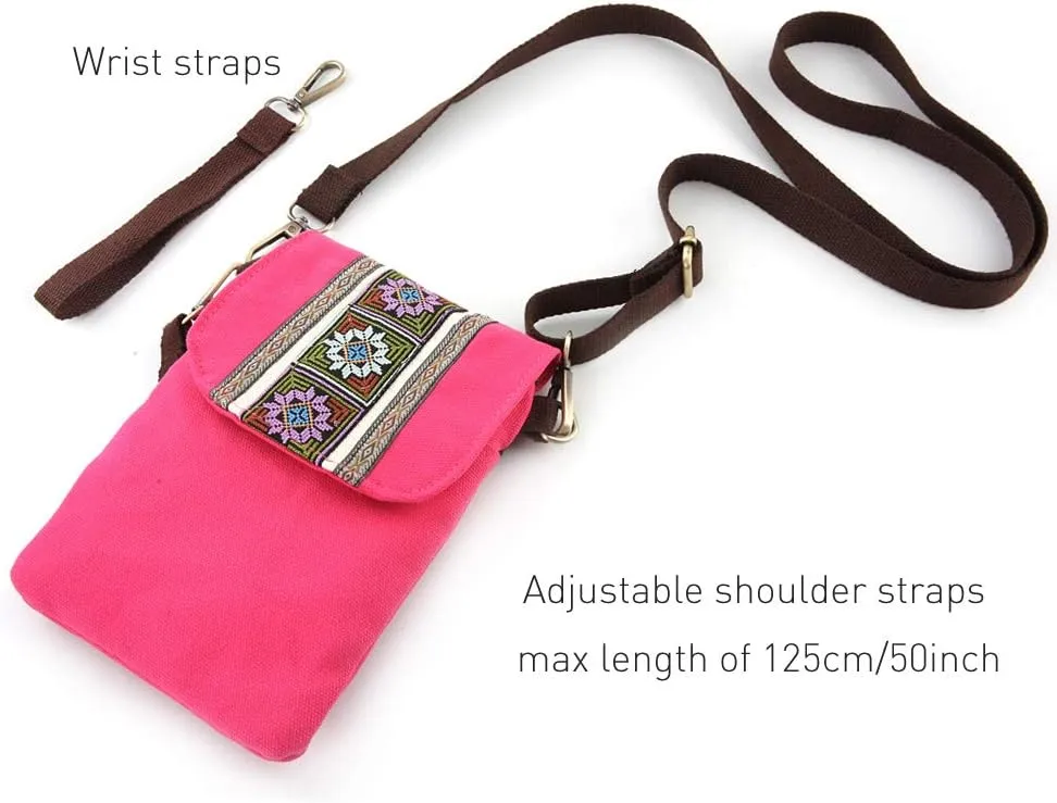 SILKAREA Vintage Embroidered Canvas Flip Small Crossbody Bag Cell Phone Pouch for Women Wristlet Wallet Bag Coin Purse