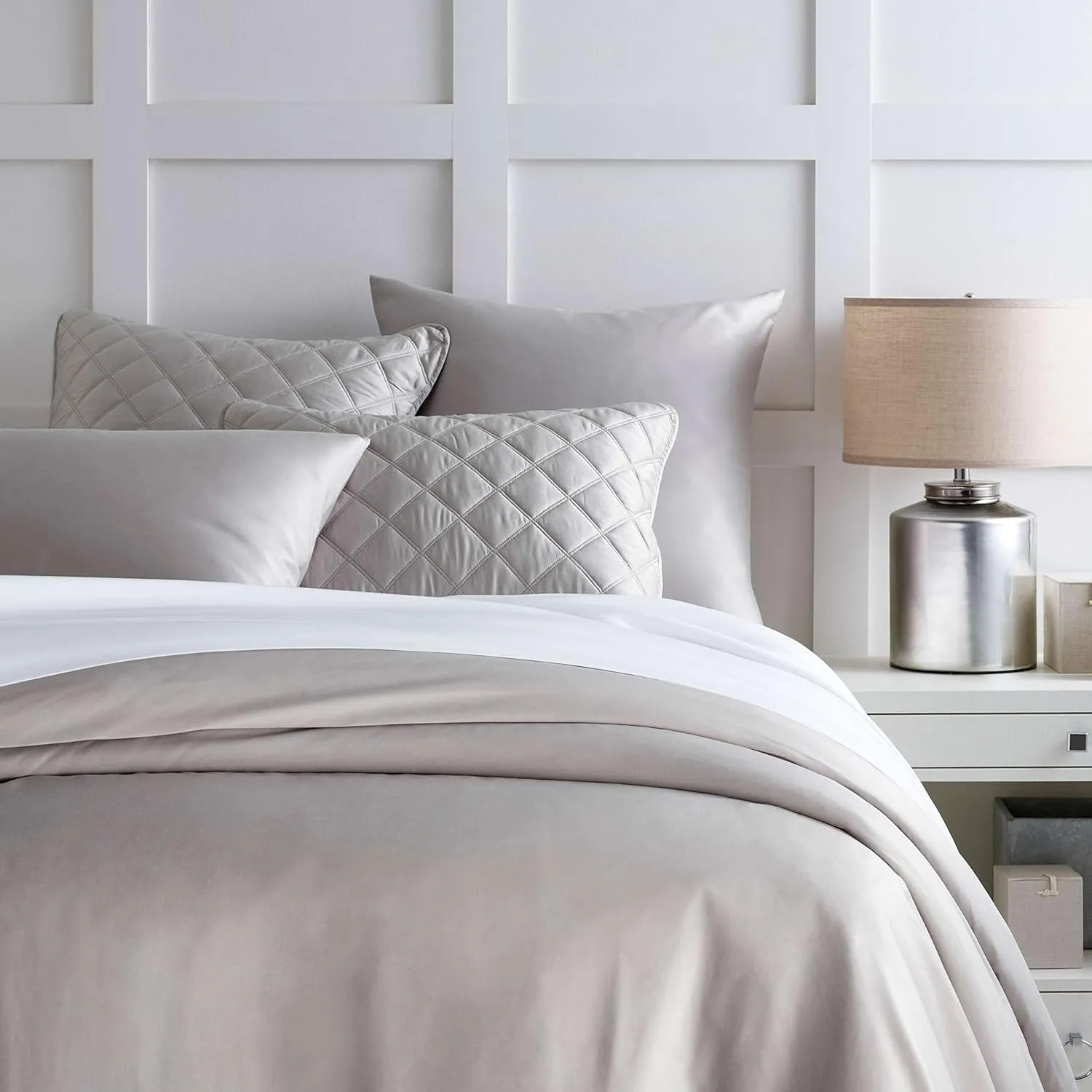 Silken Solid Grey Duvet Cover, Twin Size, Grey Solid Pattern