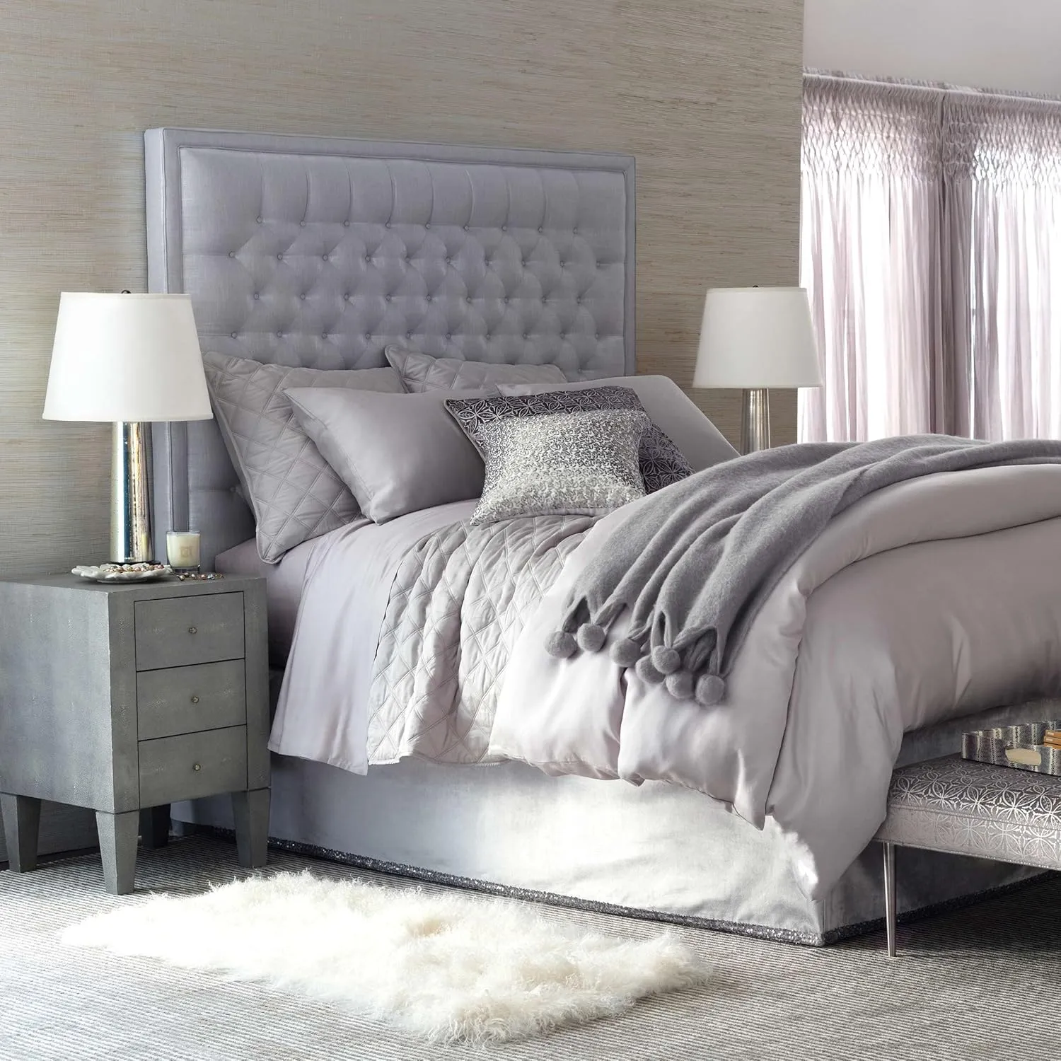 Silken Solid Grey Duvet Cover, Twin Size, Grey Solid Pattern