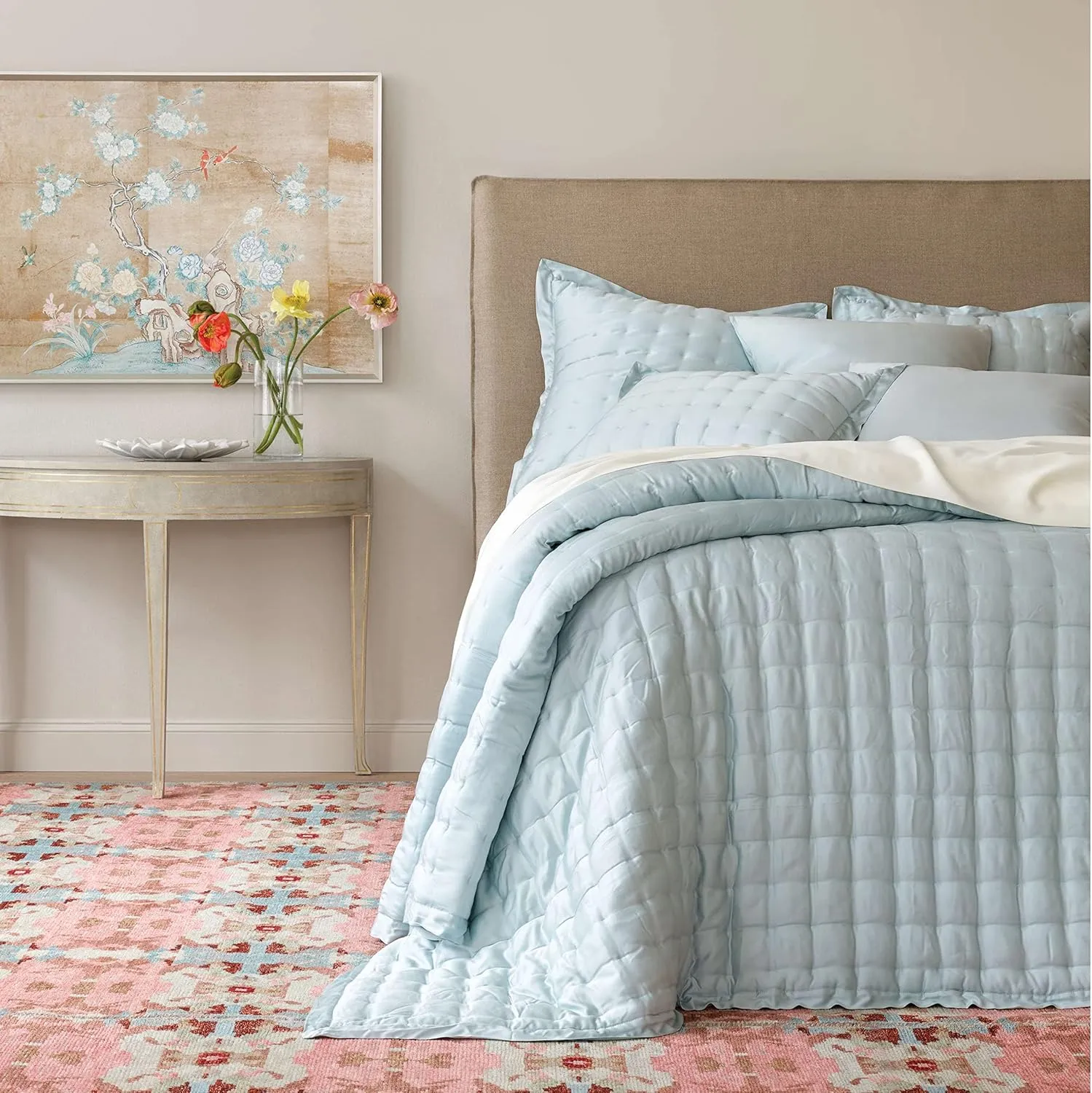 Silken Solid Robin's Egg Blue Puff Blanket, Twin Size, Sky Blue Solid Pattern