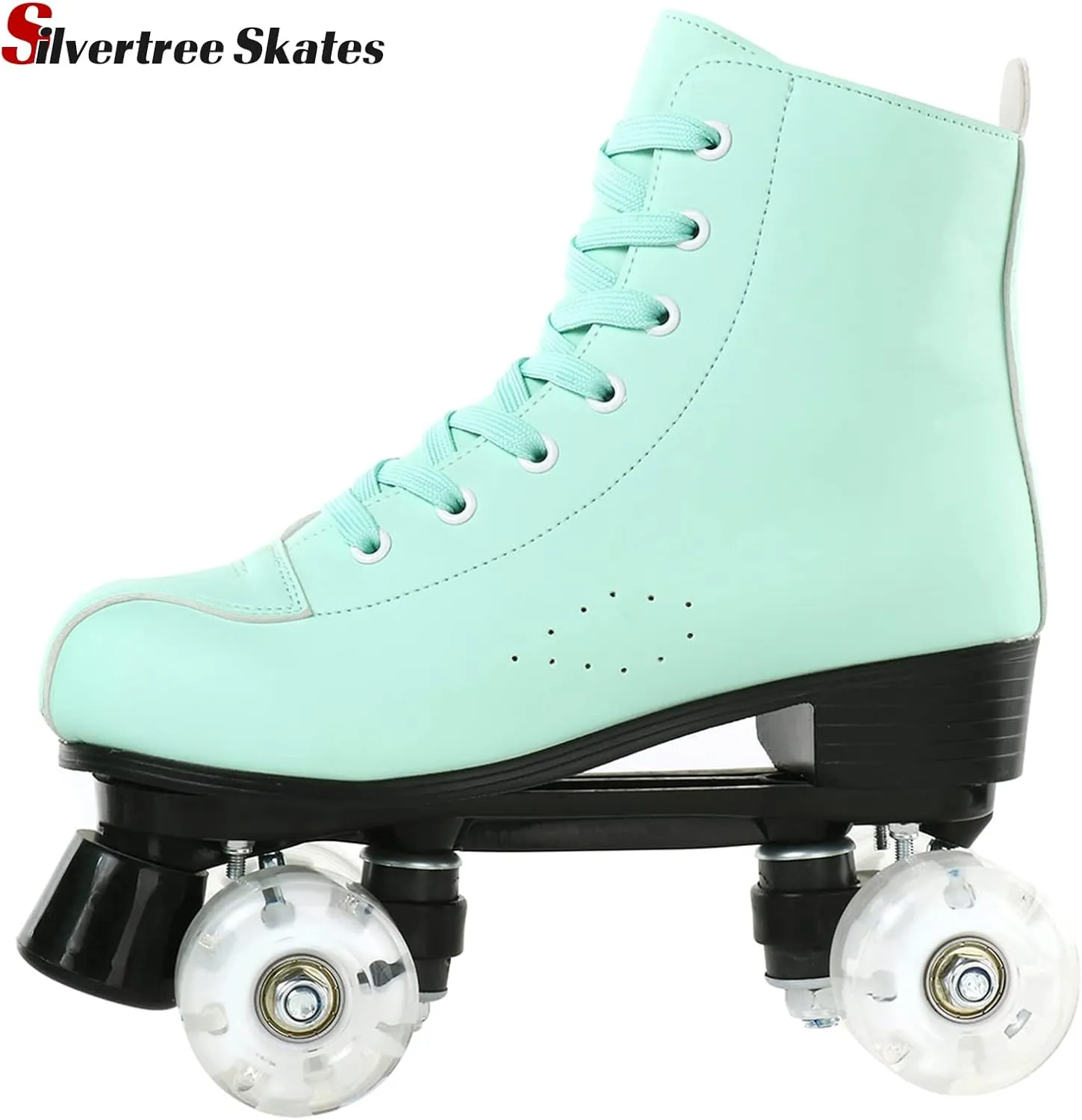 Silvertree Women's High-Top Shiny Roller Skates With Carry Bag - Leather, Four Wheels