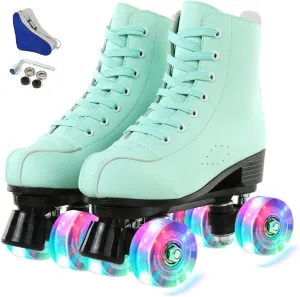 Silvertree Women's High-Top Shiny Roller Skates With Carry Bag - Leather, Four Wheels