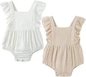 Simplee kids 2PCS Baby Boys Girls Adjustable Slip Romper Summer Outfit Jumpsuit Cotton Linen Bodysuit