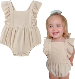 Simplee kids Baby Girls Handmade Solid Color Romper for Spring Newborn Infant Baby Outfit Jumpsuit Bodysuit