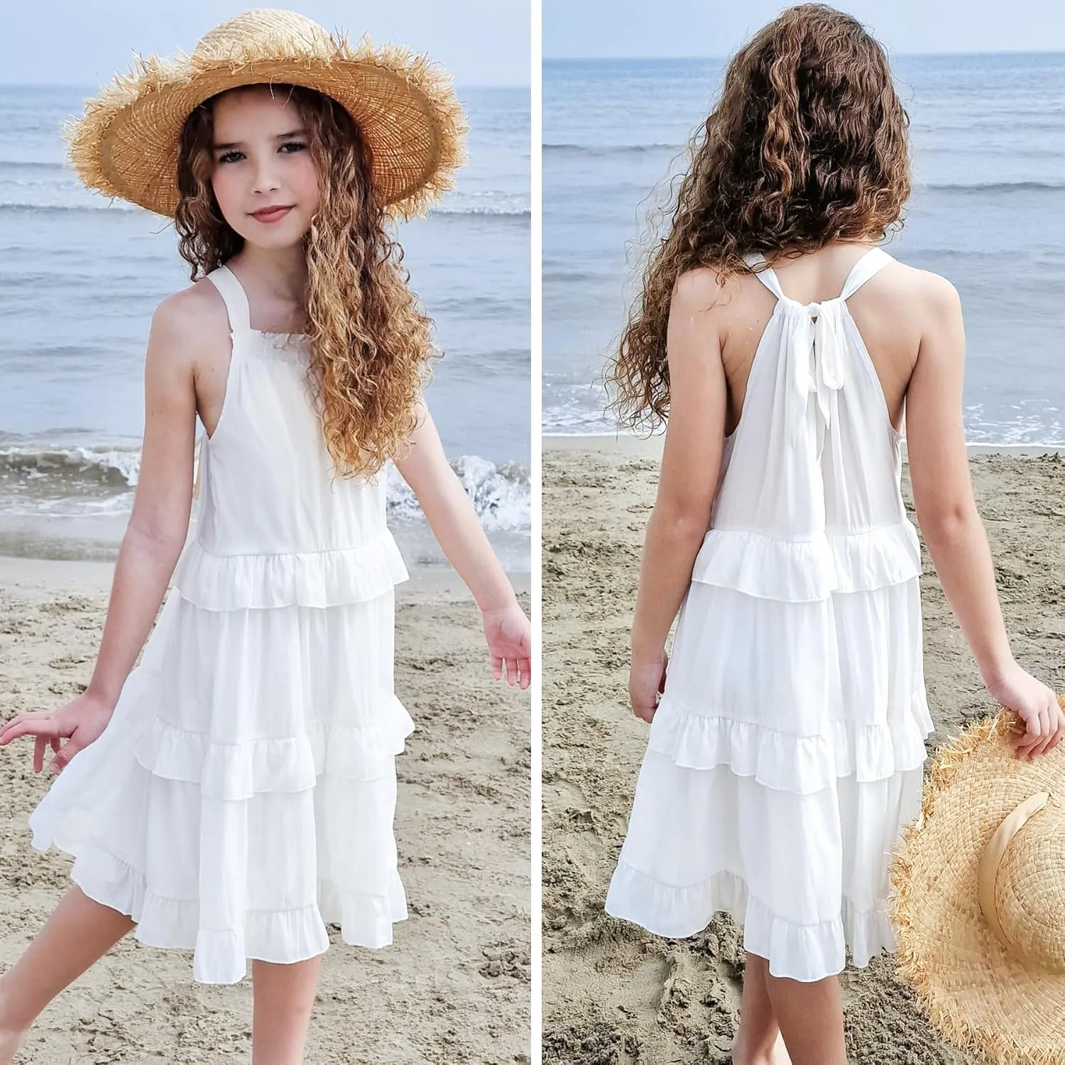 Simplee kids Girls Dresses Sleeveless Linen Dress Casual Solid Color Summer Dress