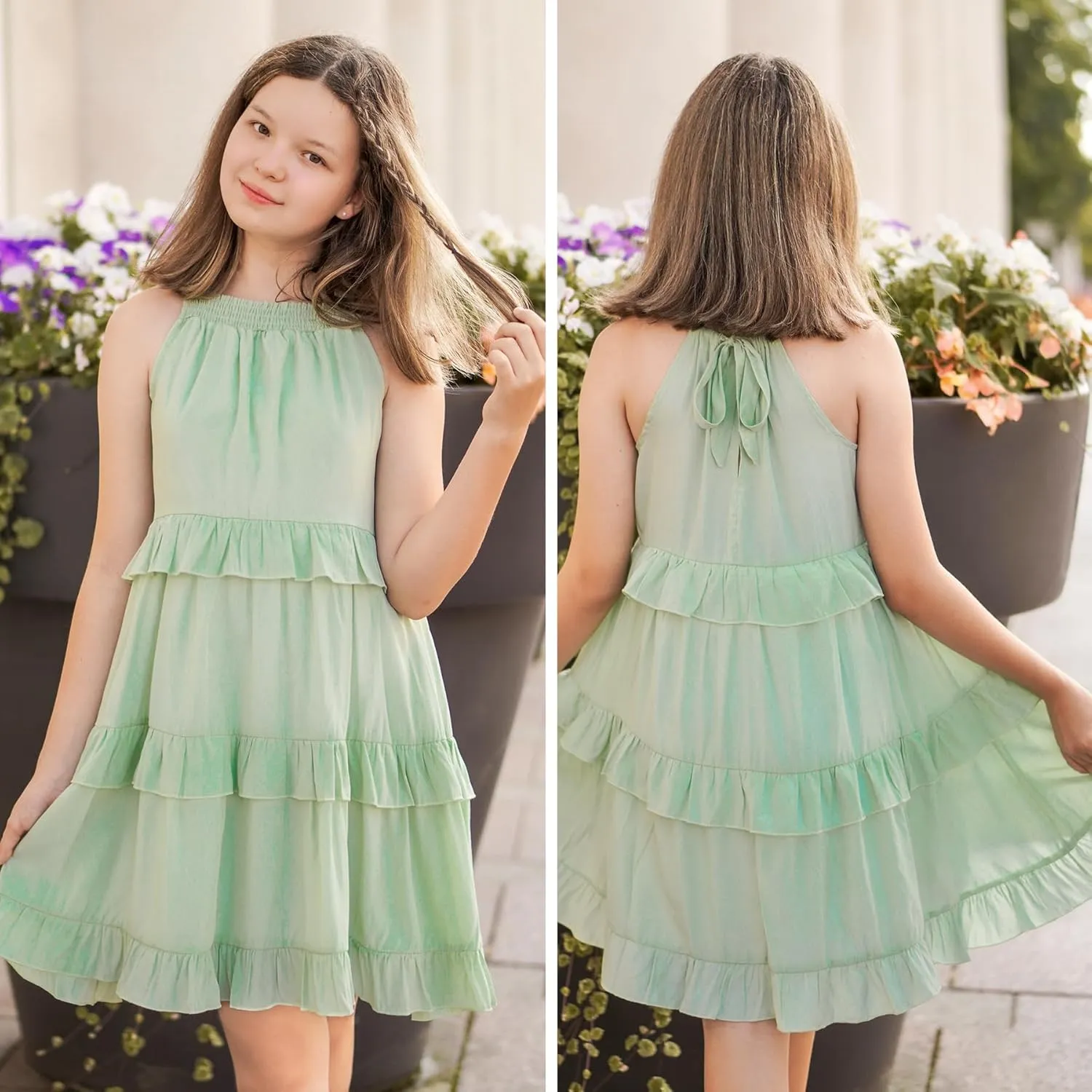 Simplee kids Girls Dresses Sleeveless Linen Dress Casual Solid Color Summer Dress