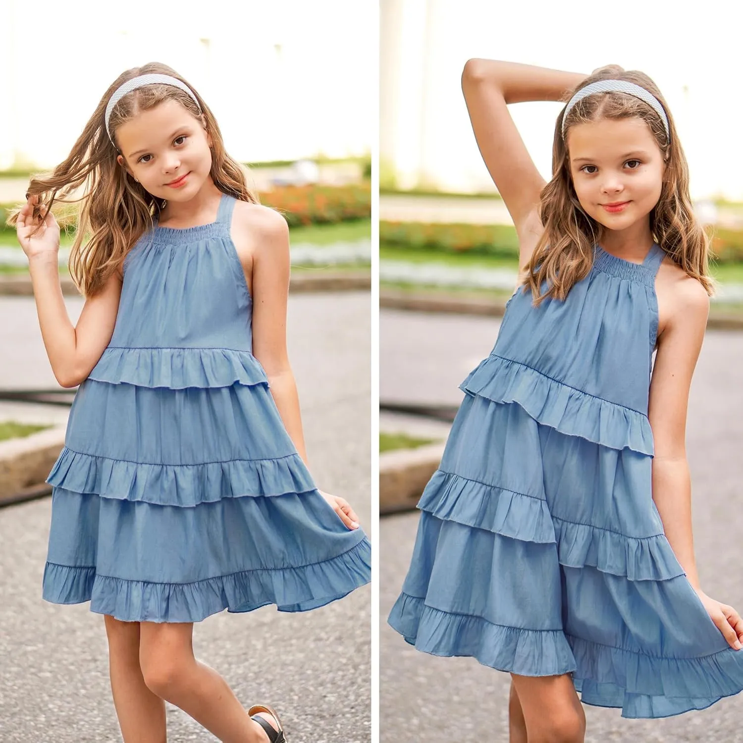 Simplee kids Girls Dresses Sleeveless Linen Dress Casual Solid Color Summer Dress