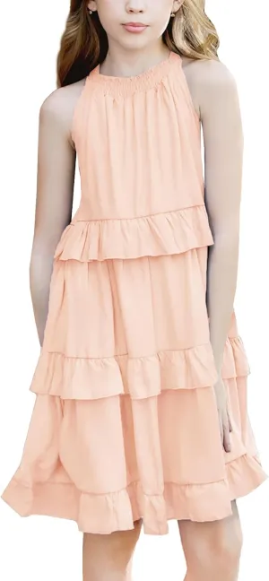 Simplee kids Girls Dresses Sleeveless Linen Dress Casual Solid Color Summer Dress