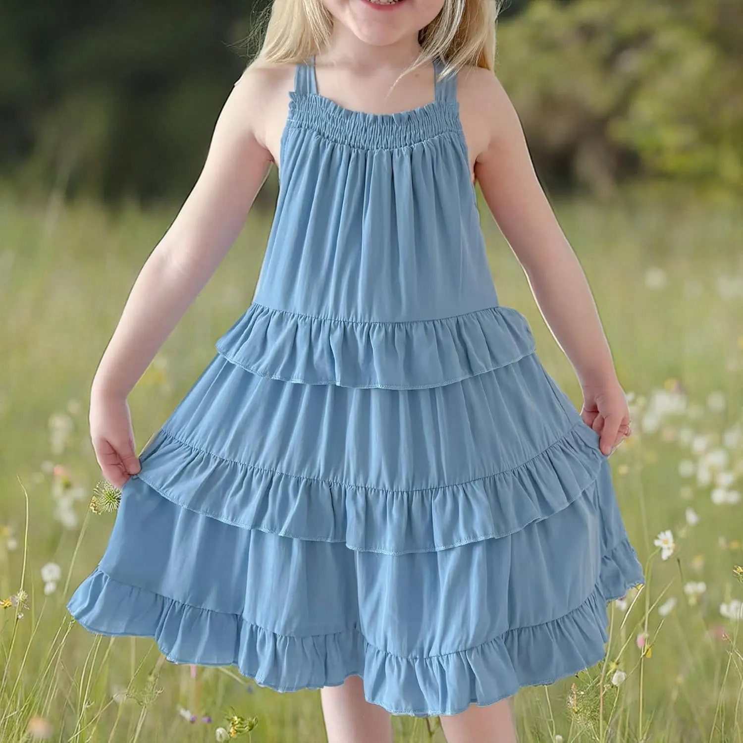 Simplee kids Girls Dresses Sleeveless Linen Dress Casual Solid Color Summer Dress