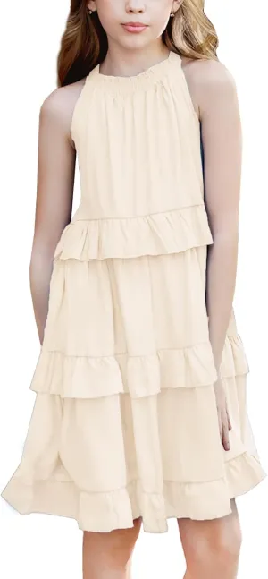 Simplee kids Girls Dresses Sleeveless Linen Dress Casual Solid Color Summer Dress